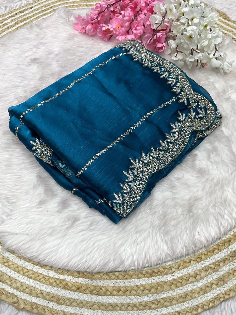 Designer Zimmy Choo Saree with Khatli Cut Dana & Diamond Handwork silk